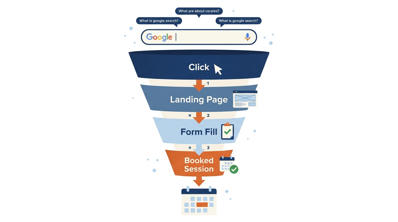 Google Ads concept for mental health practices illustrating how paid search connects therapists with clients actively searching for help