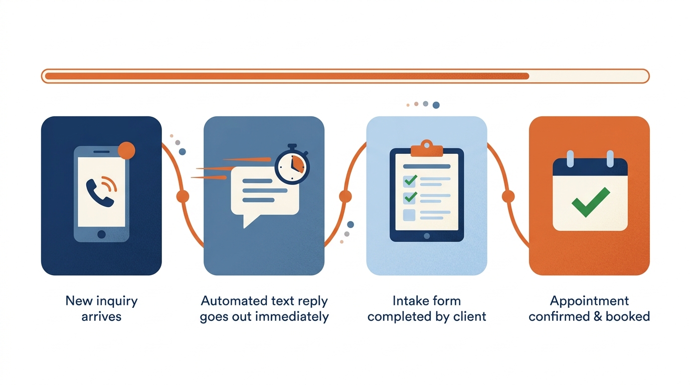 Patient intake automation concept showing fast, warm response flows that capture leads and route them to the right clinician