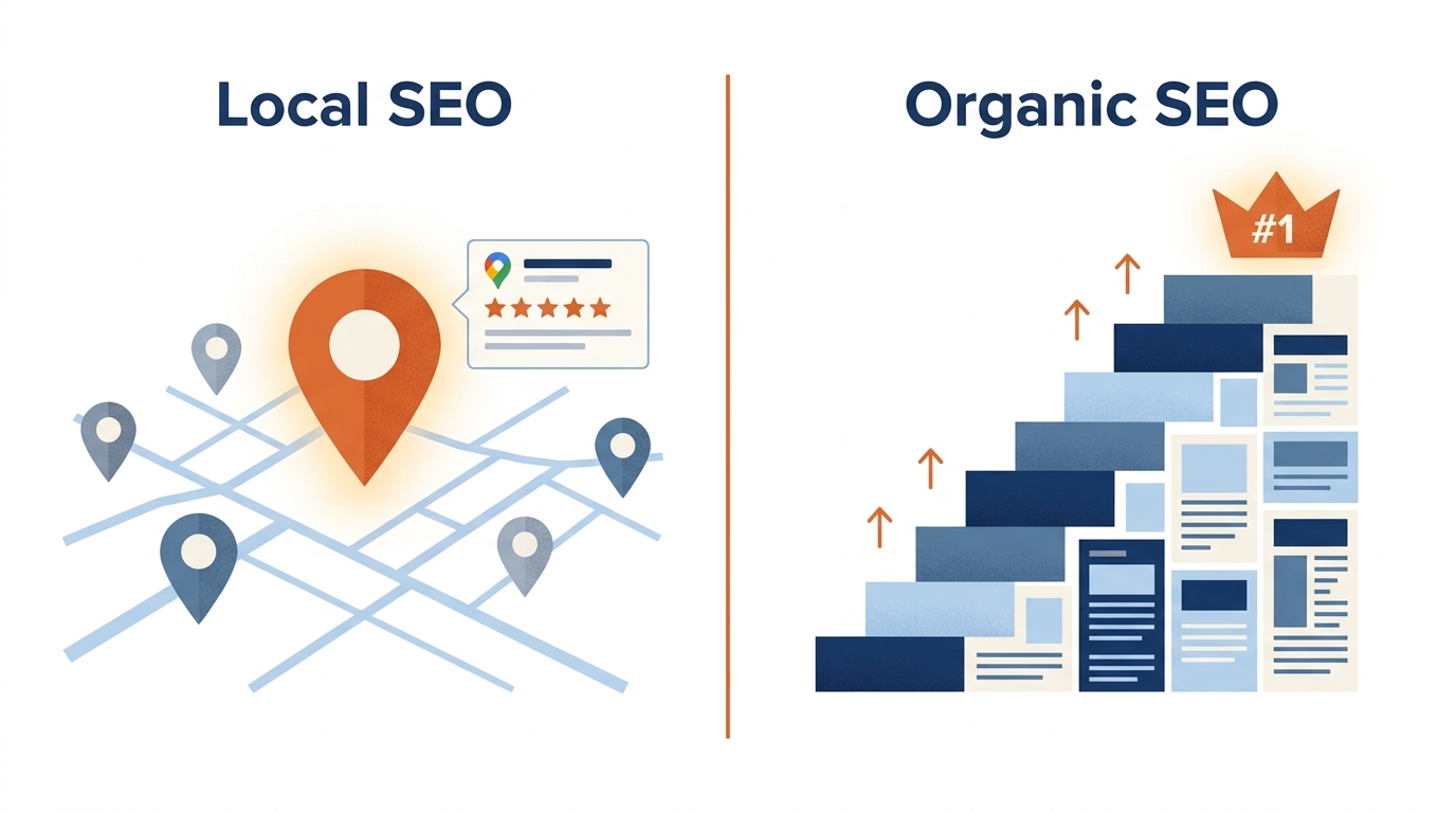 SEO strategy concept for behavioral and mental health practices showing local and organic search working together